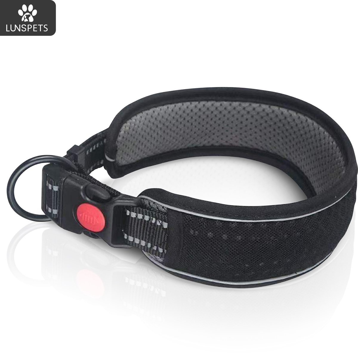 Lunspets - Hondenhalsband - Reflecterend - Oersterk - Comfortabel - Zwart - Maat L