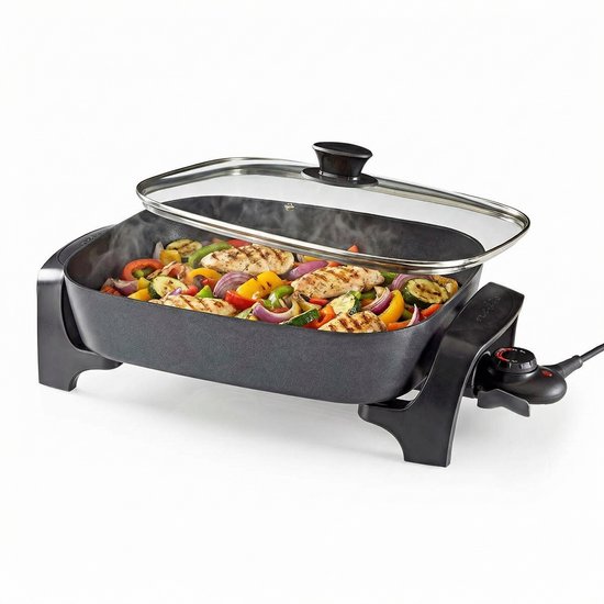 Nedis Elektrische Hapjespan 2200W – 40 cm Deksel – Anti‑aanbaklaag – Aluminium