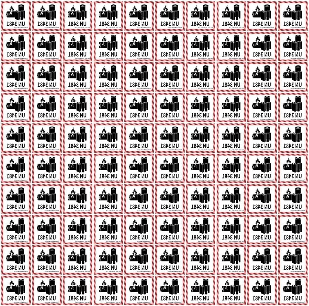 100 Stuks Lithium Ion Waarschuwingslabels, UN3481 100x100 Sticker voor Veilig Transport en Opslag