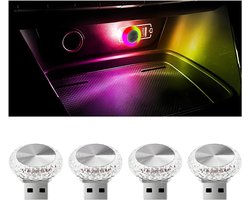 4 stuks USB LED Auto Sfeerlampen - Mini Draagbare Nachtlamp - Meerkleurig met Langzame Flits - Universele Interieur Verlichting - Geschikt voor SUV, Truck en Camper