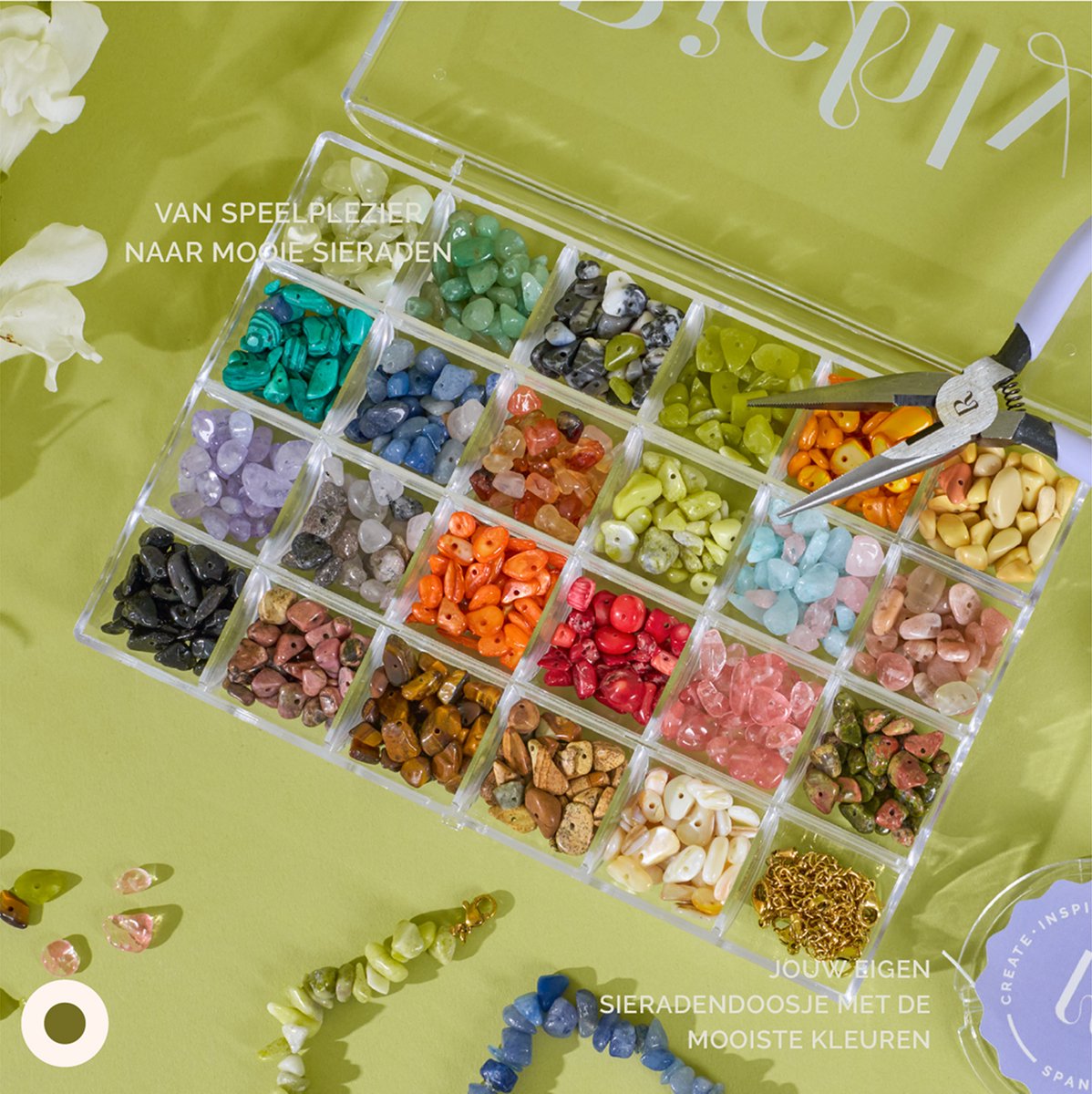 Richly® Kralen set Luxe Natuursteen - gratis E-BOOK & Instructieboekje - Complete set & Premium verpakking - 9 Bedels & Gouden RVS-accessoires - Sieraden maken volwassenen pakket - Armbandjes maken meisjes - Kralenketting — afbeelding 4