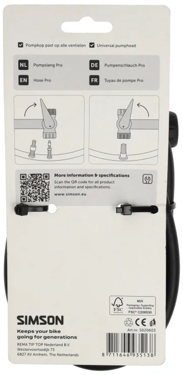 Simson pompslang hogedruk Pro - geschikt voor alle ventielen — afbeelding 4