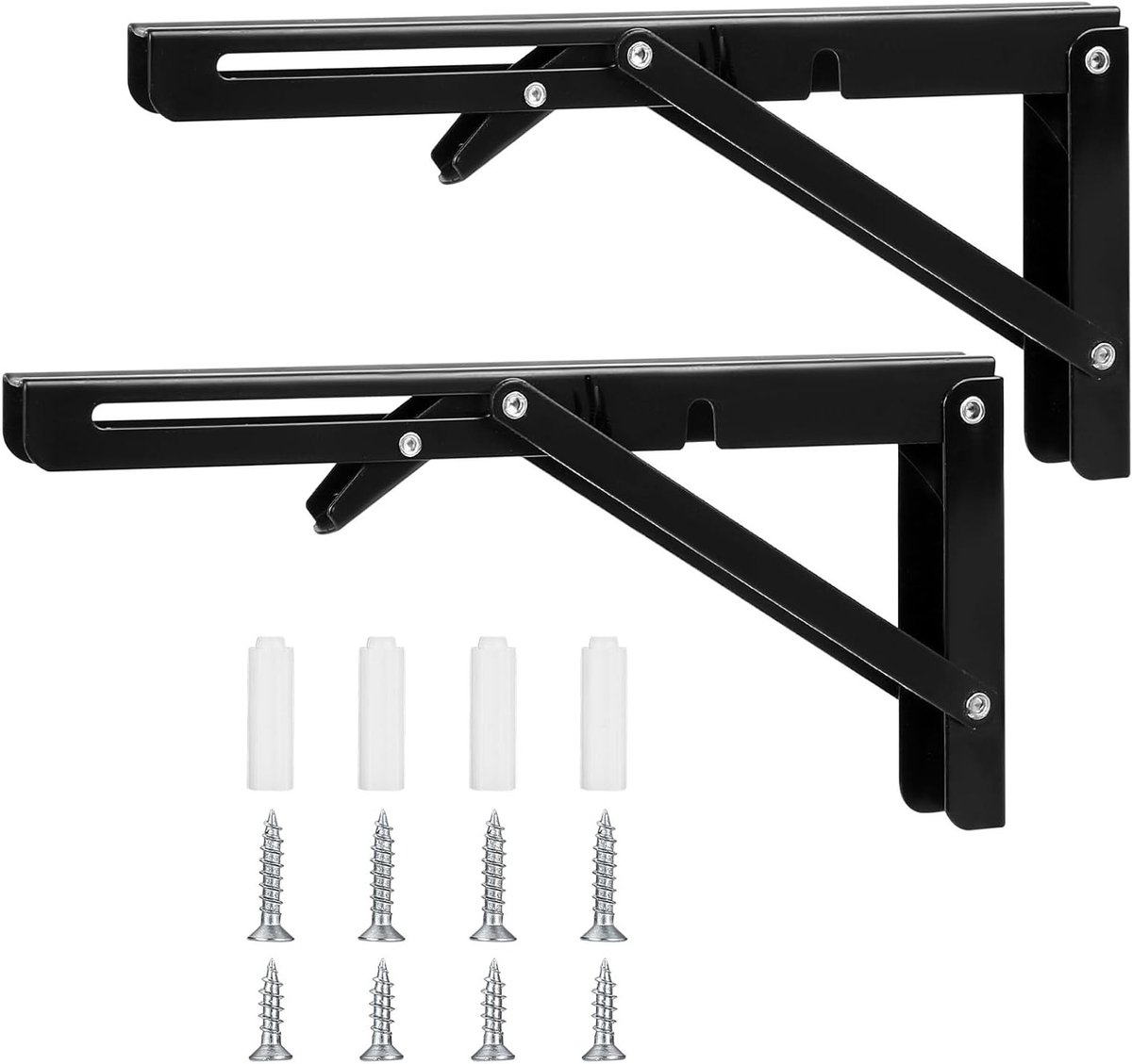 Inklapbare klapconsole voor zware belasting, hoekplankdrager 90 graden, ijzeren plankhoek - thuis, keuken, kantoor - zwart 25,4 cm