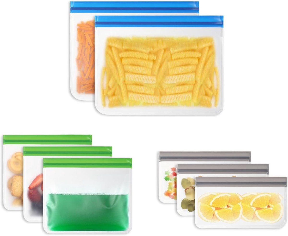 Herbruikbare Vershoudzakjes met Rits – Lekvrij & Waterdicht – 8-delige Set PEVA – Diepvries & Lunch Opbergzakken – BPA-vrij – Sandwich, Fruit, Snack, Reizen, Voedsel Bewaren