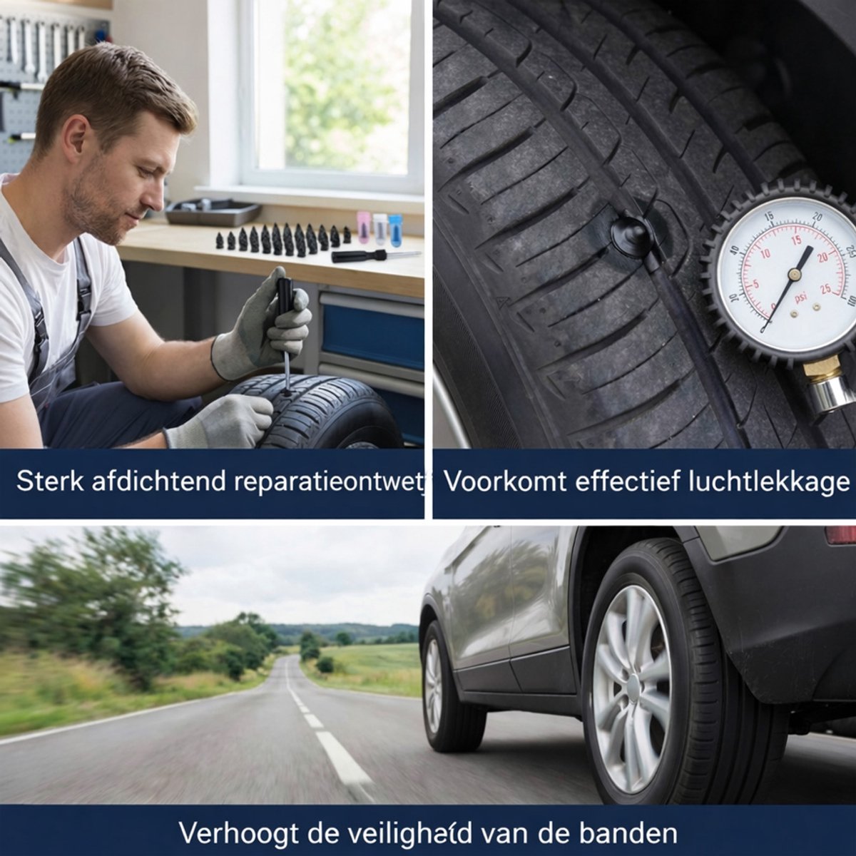 Draagbare Bandenreparatieset – Rubberen Bandenreparatiespijkers - 3 Maten Pluggen & Gereedschap – Voor Auto, Fiets en Motor - 85 stuks - Snel Zonder Wiel Verwijderen thumbnail 4