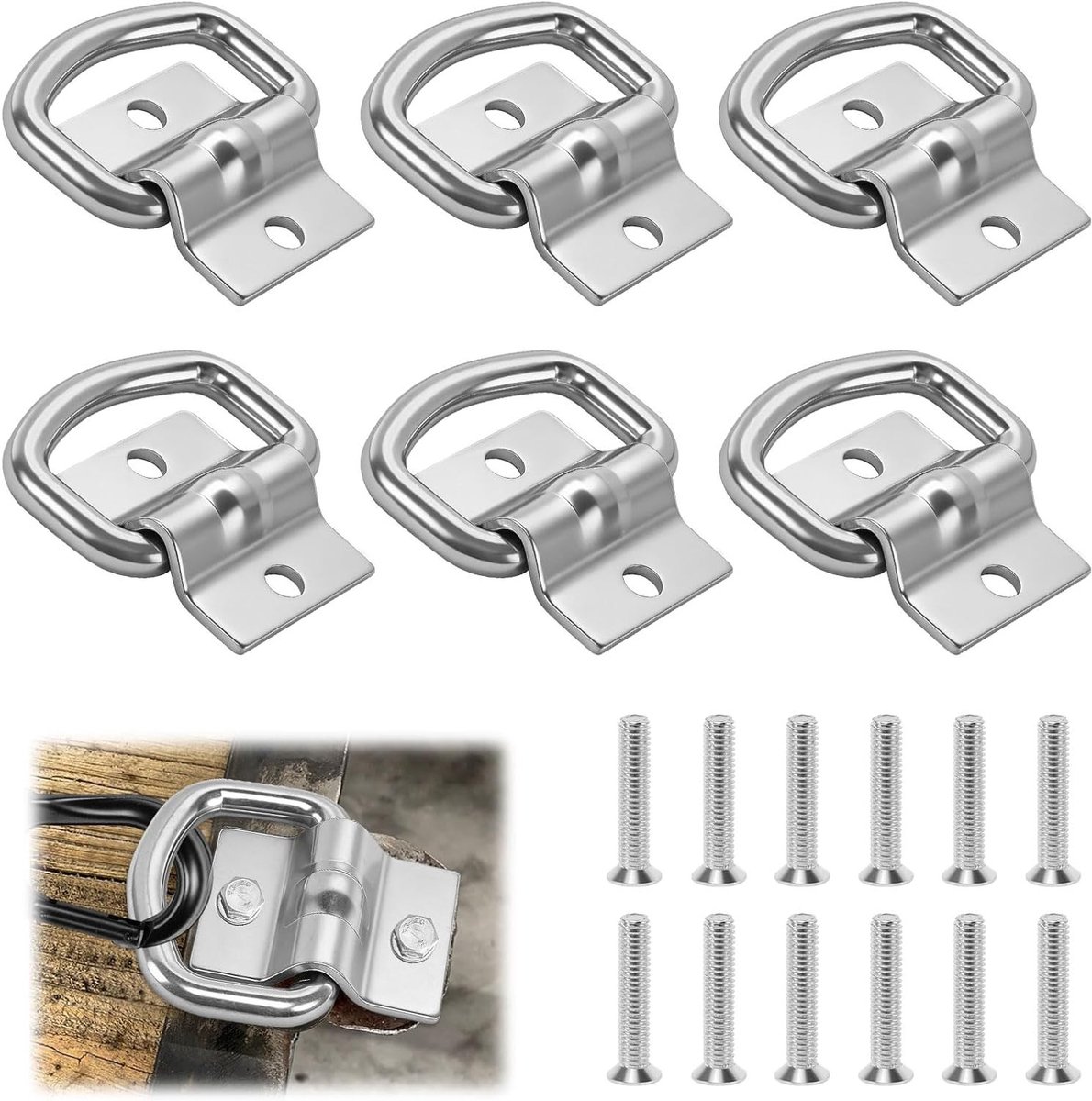 Set van 4 Heavy Duty D-ring lashing eyes voor het veilig bevestigen van lading in trailer, vrachtwagen en boot met 12 schroeven