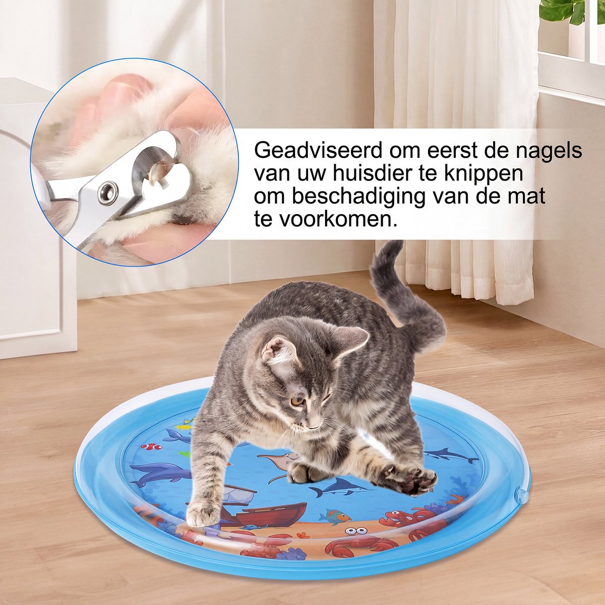 Water Speelmat Voor Kat En Hond Met Pomp - Opblaasbare Koelmat Met Water Sensor En Vis Motief - Duurzame PVC Katten Speelmat 65x65 cm - Interactieve Watermat Voor Huisdieren Voor Spelen Koelen En Sensorisch Vermaak thumbnail 5