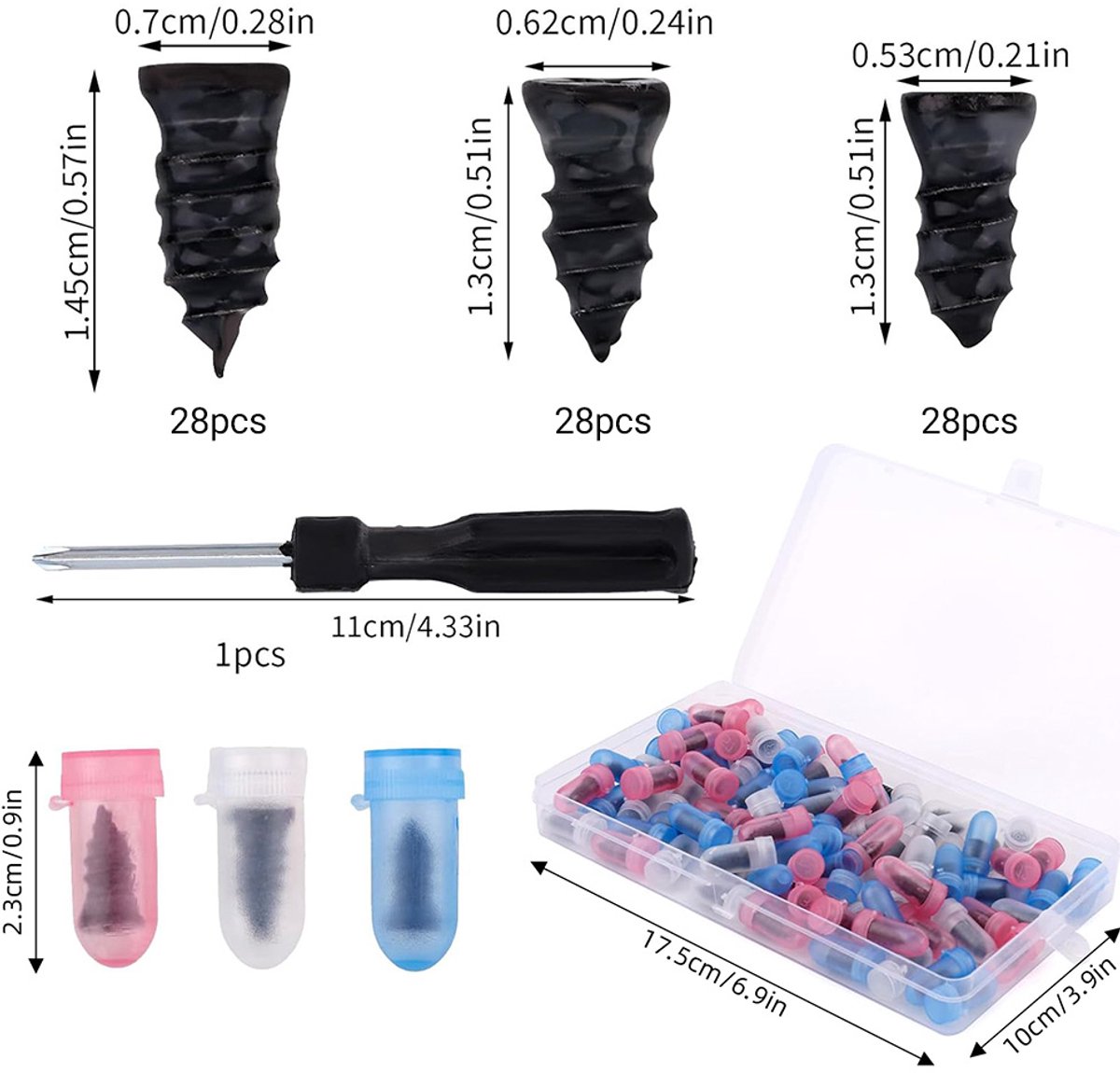 Draagbare Bandenreparatieset – Rubberen Bandenreparatiespijkers - 3 Maten Pluggen & Gereedschap – Voor Auto, Fiets en Motor - 85 stuks - Snel Zonder Wiel Verwijderen thumbnail 2