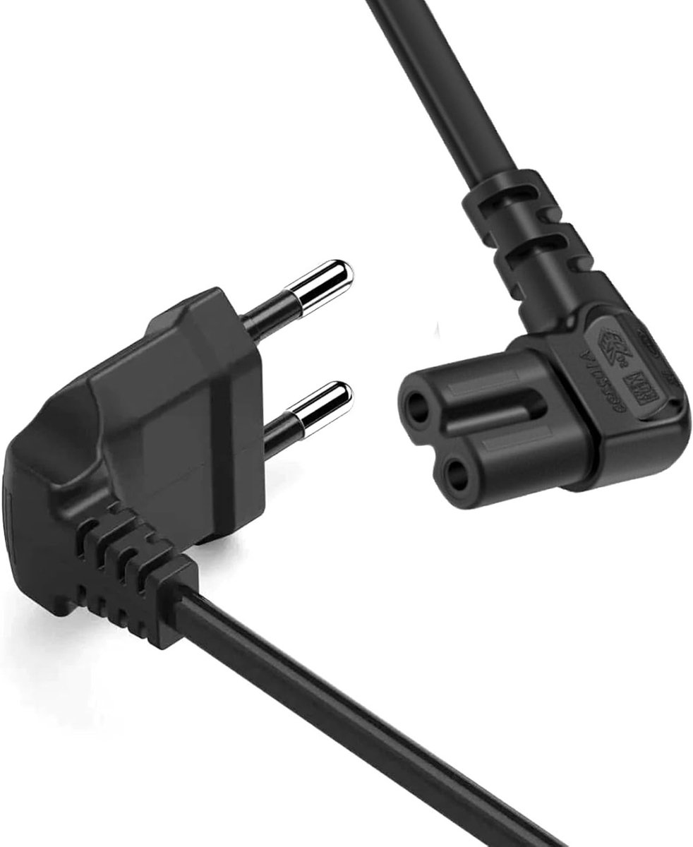 Flexibele 1.8 m Voedingskabel met 90° Euro Plug, Geschikt voor PS5, PS4, Printers en TV's