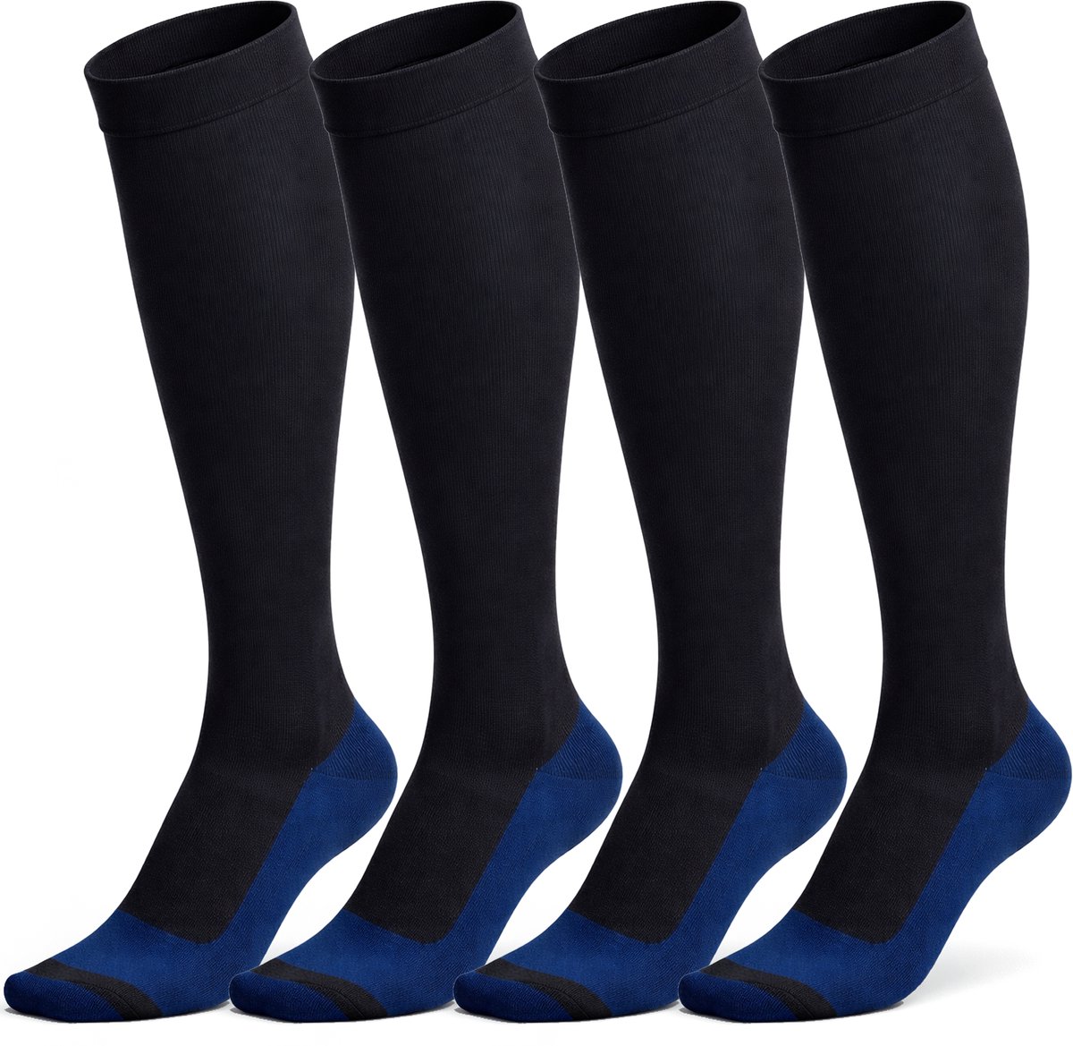 Alyze Compressie kousen voor Dames & Heren - 2 Paar - Maat 43-46 - Steunkousen - Compressiesokken - Hardlopen & Vliegtuig - Unisex - 24/7 Comfort - Zwart + Blauw