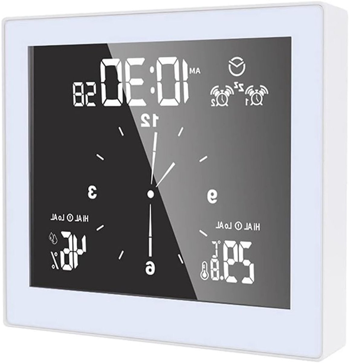 SnelShoppen - Touch Screen Klok met Zuignap - Multifunctionele Thermohygrometer Klok - Temperatuur en Vochtigheid Display - Wit - Voor Thuis en Kantoo