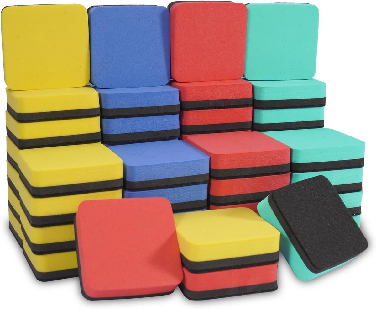 Magnetische whiteboardspons, 5 x 5 x 1,5 cm, ideale whiteboardgum voor klaslokaal, kantoor en thuis, set van 48 stuks