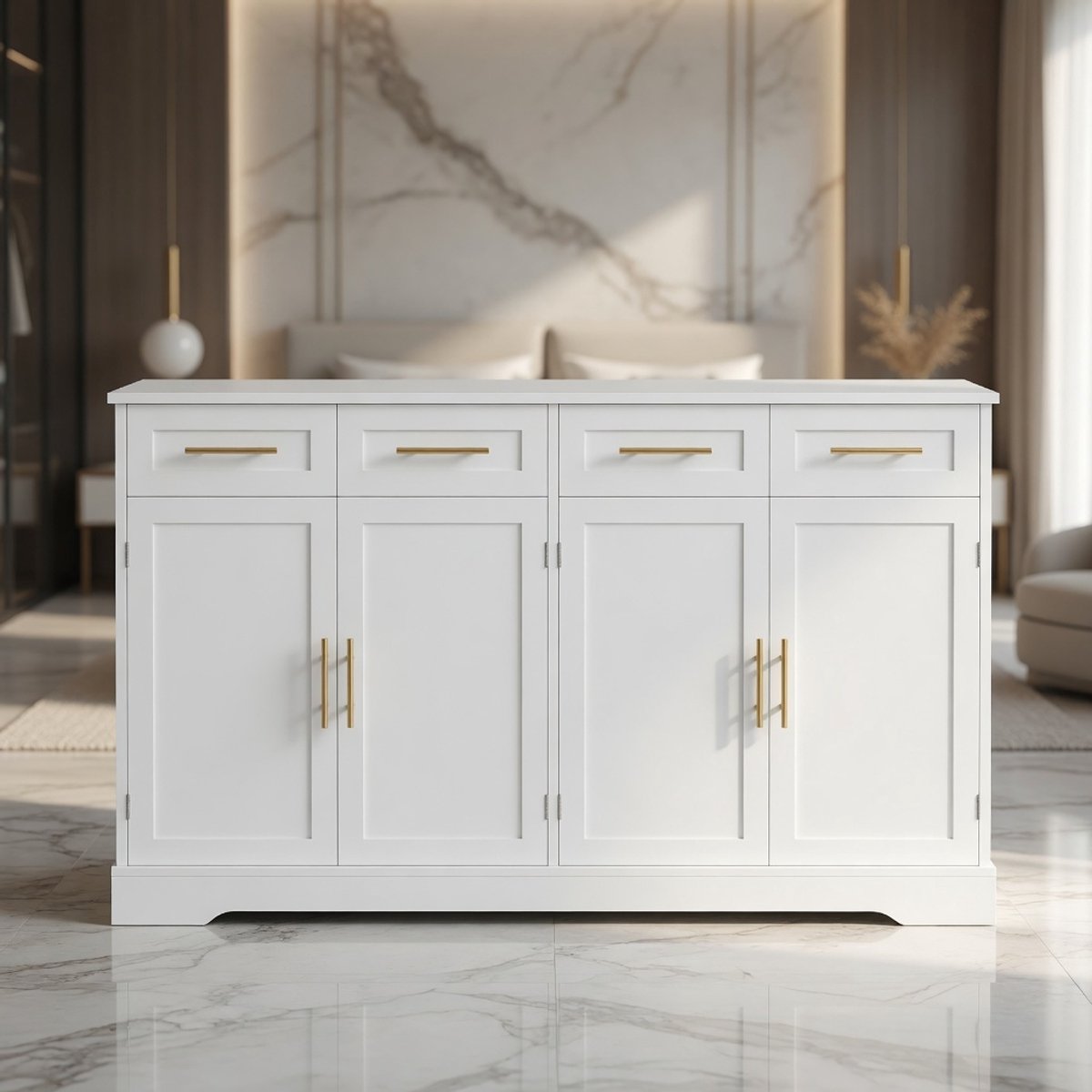 Mobili Bella Luxe Keuken Sideboard 150 cm – Multifunctioneel Dressoir met Werkblad, 4 Deur