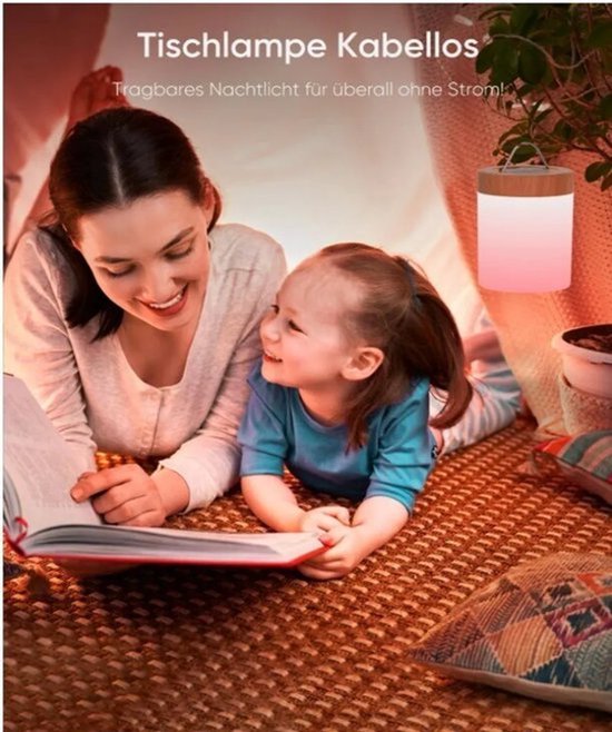 LED-nachtlampjes voor naast het bed, aanraakgevoelige nachtlampjes, set van 2, 13 kleurveranderingen, 3 standen, USB-opladen, te gebruiken als campinglampjes of babylampjes - inclusief afstandsbediening. van Merkloos — afbeelding 4
