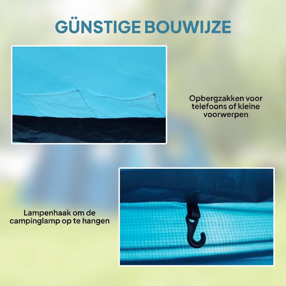 Familietent - Opblaasbare tunneltent - Buitentent - Aufblasbares Campingzelt 3-6 Personen - Met zijramen en deur - Opblaasbare constructie - 4,4 x 2,8 x 1,95 meter - Zonbescherming - Waterdicht - Blauw – foto 5
