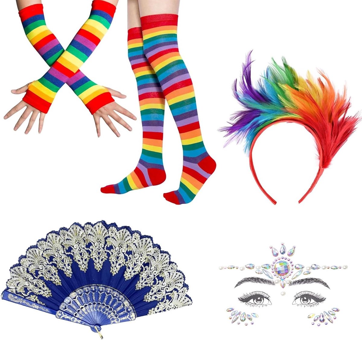 Volwassenen Kostuum Set voor Feestjes - Tutu Rok, Beenwarmers, Visnet Handschoenen, Neon Kettingen, Oorbellen en Zonnebril