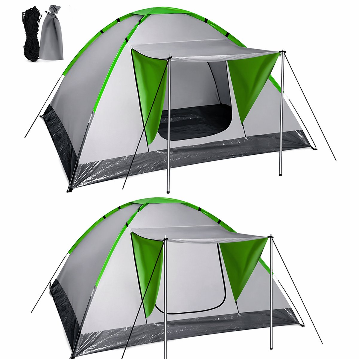 4-Persoons Camping Tent Montana – Waterdicht 5000mm met Luifel & Muskietennet – Lichtgewicht Koepeltent – familie tent – Inclusief Draagtas – 200 x 200 x 110 cm – 50078 – foto 2