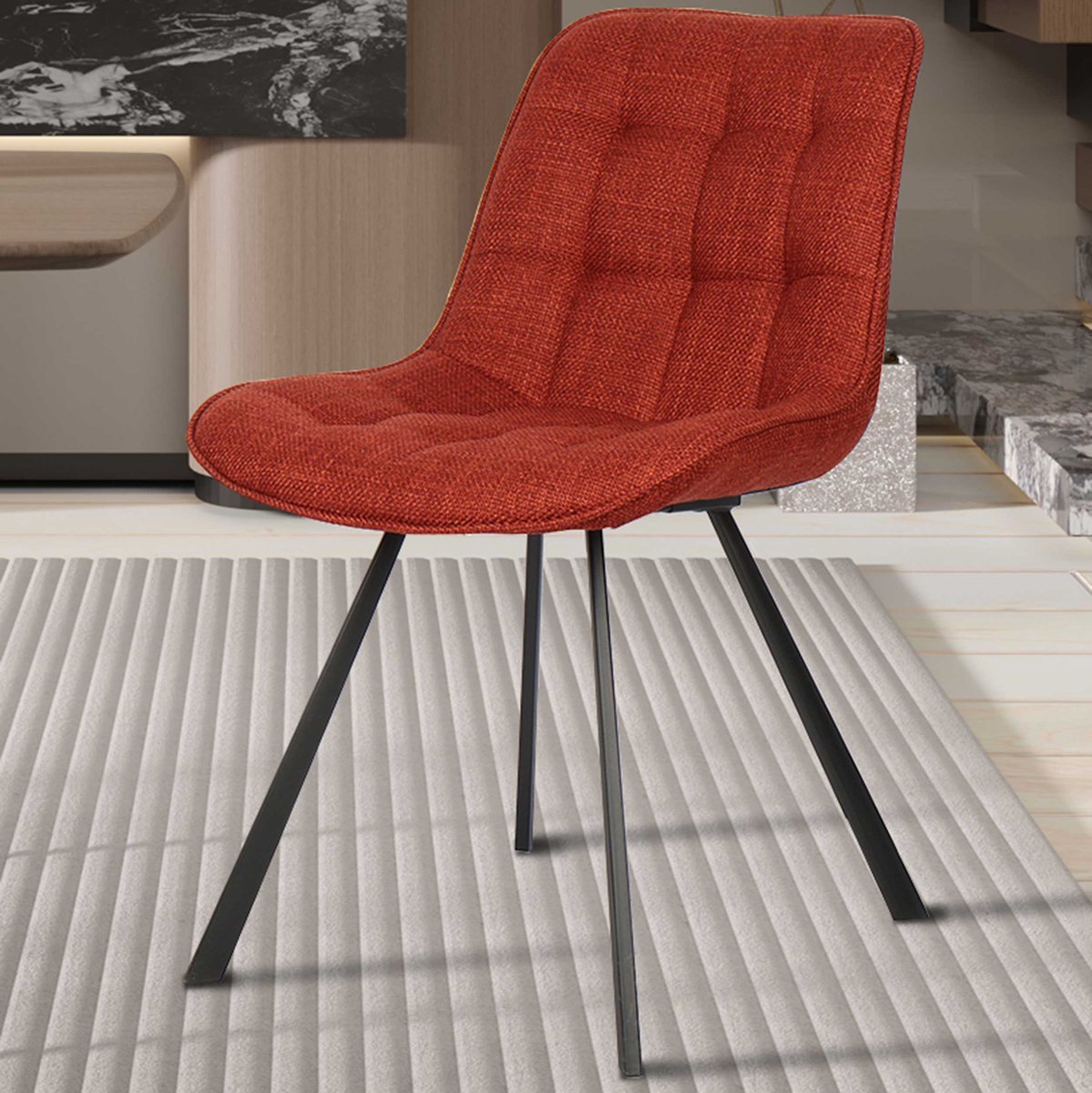 Rousseau Eetkamerstoel 'Ariba' Met Metalen Poten - Rood stof - Stoelen Rousseau - Set van 2