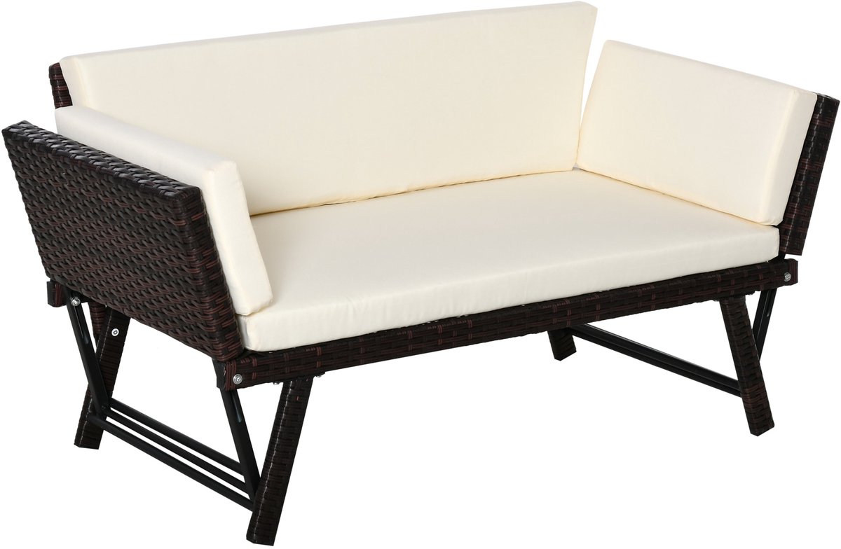 Gutent Loungesets - Klapbaar Loungesofa - 2 Zitsbank - Polyratan - Met Armleuningen - Staal Bruin - Voor Terras Balkon - Bruin