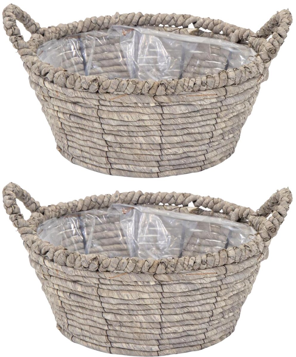 Mega Collections Opbergmand Sneek - 2x - grijs - riet - D29 x H13 cm
