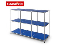 FLOORDIREKT Metalen Rek Concept Epure MK-018 - Open staand rek met 3 planken - Sideboard & lowboard van metaal - 116 x 40 x 82 cm - Blauw - Modern design - Voor woonkamer, kantoor & hal - Stevig en veelzijdig - Verkrijgbaar in verschillende kleuren