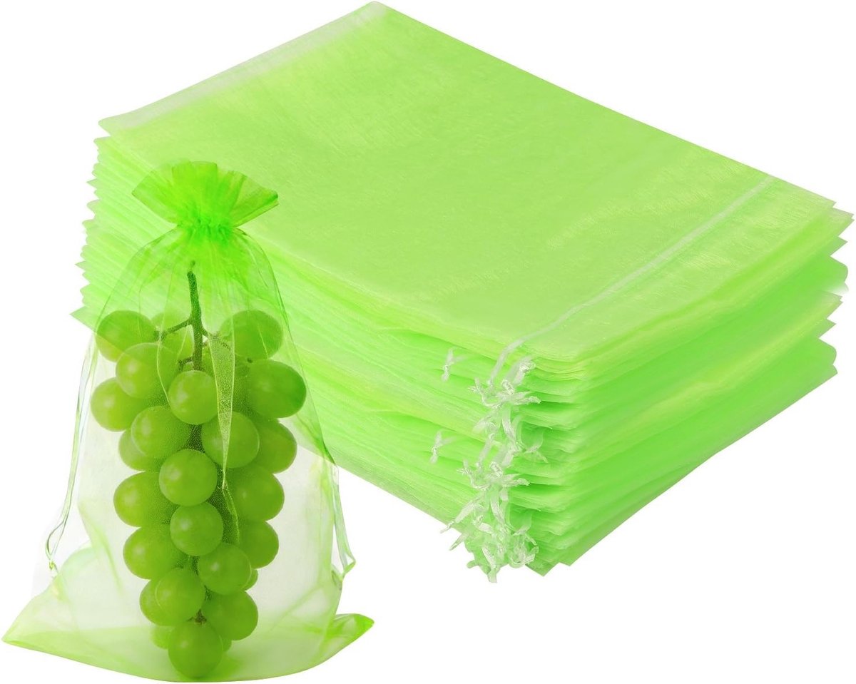 Organzazakjes 20 x 30 cm, 60 stuks, grote zakjes met trekkoord voor cadeau's, bruiloften en fruitbescherming, ideaal voor feesten en Kerstmis