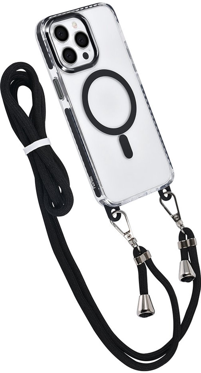 TUNIQ telefoonhoesje voor Apple iPhone 14 Pro Max - MagSafe backcover met koord - Zwart