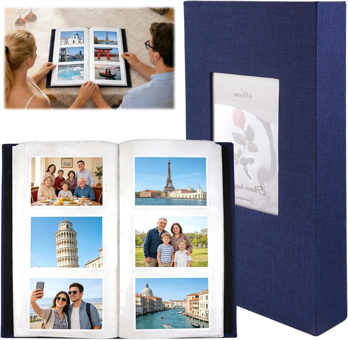 Fotoalbums 15 x 10 cm voor 300 foto's, met venster voor traditionele afdrukken, ideaal voor bruiloften, familieherinneringen en reizen, stevige linnenbinding en grote capaciteit