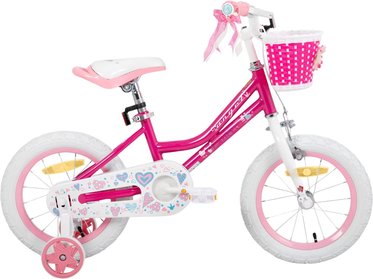 Happiq Meisjesfiets – Voor peuters en kinderen van 2-9 jaar – Met zijwieltjes mandje handrem & standaard – Roze 30 cm