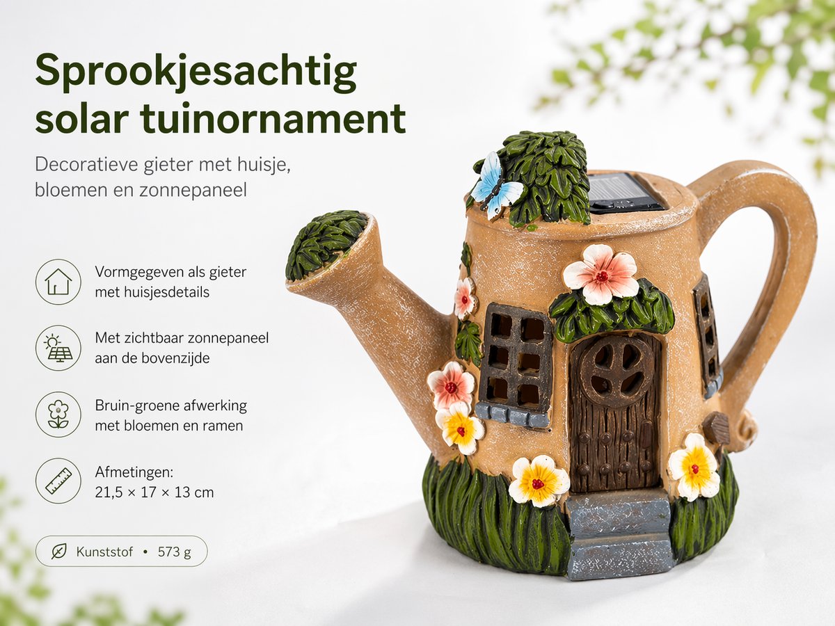 Tuinbeeld Gieter Huisje – Solar, Kunststof, 21,5x17x13cm – Sprookjesachtig Decoratief Tuin