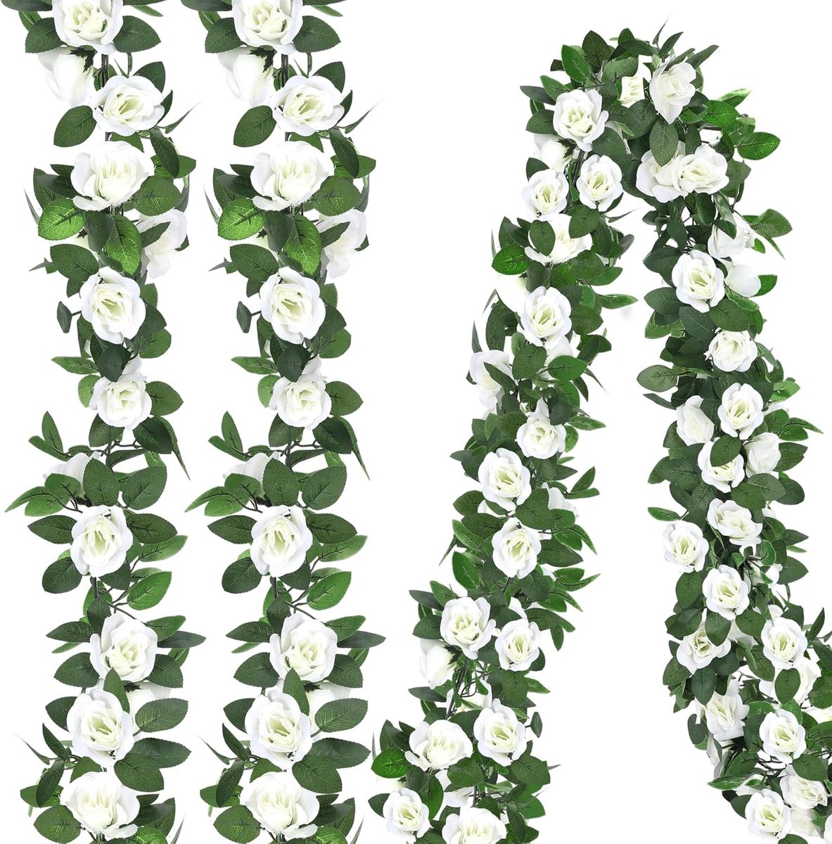 4 stuks kunstrozenrank – 220 cm per tak – Kunstbloem slinger – Voor bruiloft, thuis, tuin & feest – Wit