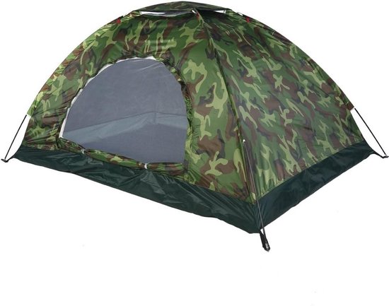 Tent-Camping tent-1-Persoons-(180x90)cm Woodland Patroon- Opvouwbaar, Mesh Ventilatie, Weerbestendig-Opbergruimte en 4 Haringen - Ideaal voor Alle Seizoenen. van Obelink — afbeelding 4