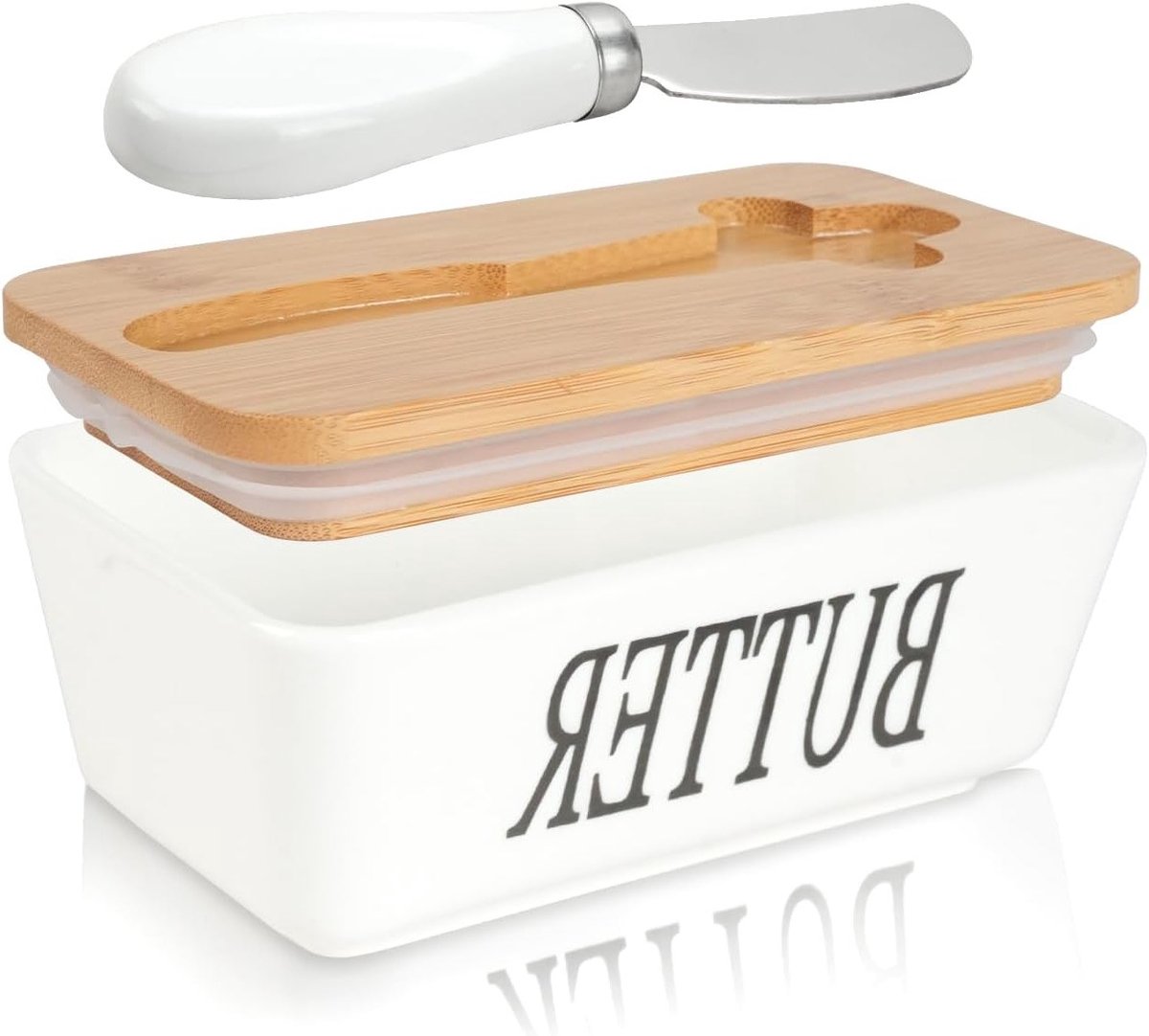 Witte Botervloot met Deksel en Mes, Keramische Botervloot met Siliconen Seal voor Keuken en Koelkast, Perfect voor Thuisgebruik en Boerderijstijl