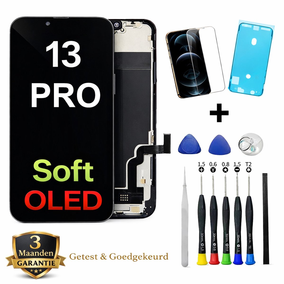 iPhone 13 PRO OLED Scherm Vervanging – Premium Soft OLED Display – Inclusief Complete Reparatieset, Gereedschap, Screenprotector en Plakstrip
