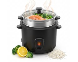 Vivid Green 1.5L Rijstkoker met Stoommand - PFAS-vrij - 8 Porties - Warmhoudfunctie - Antiaanbaklaag - Rice Cooker - Zwart