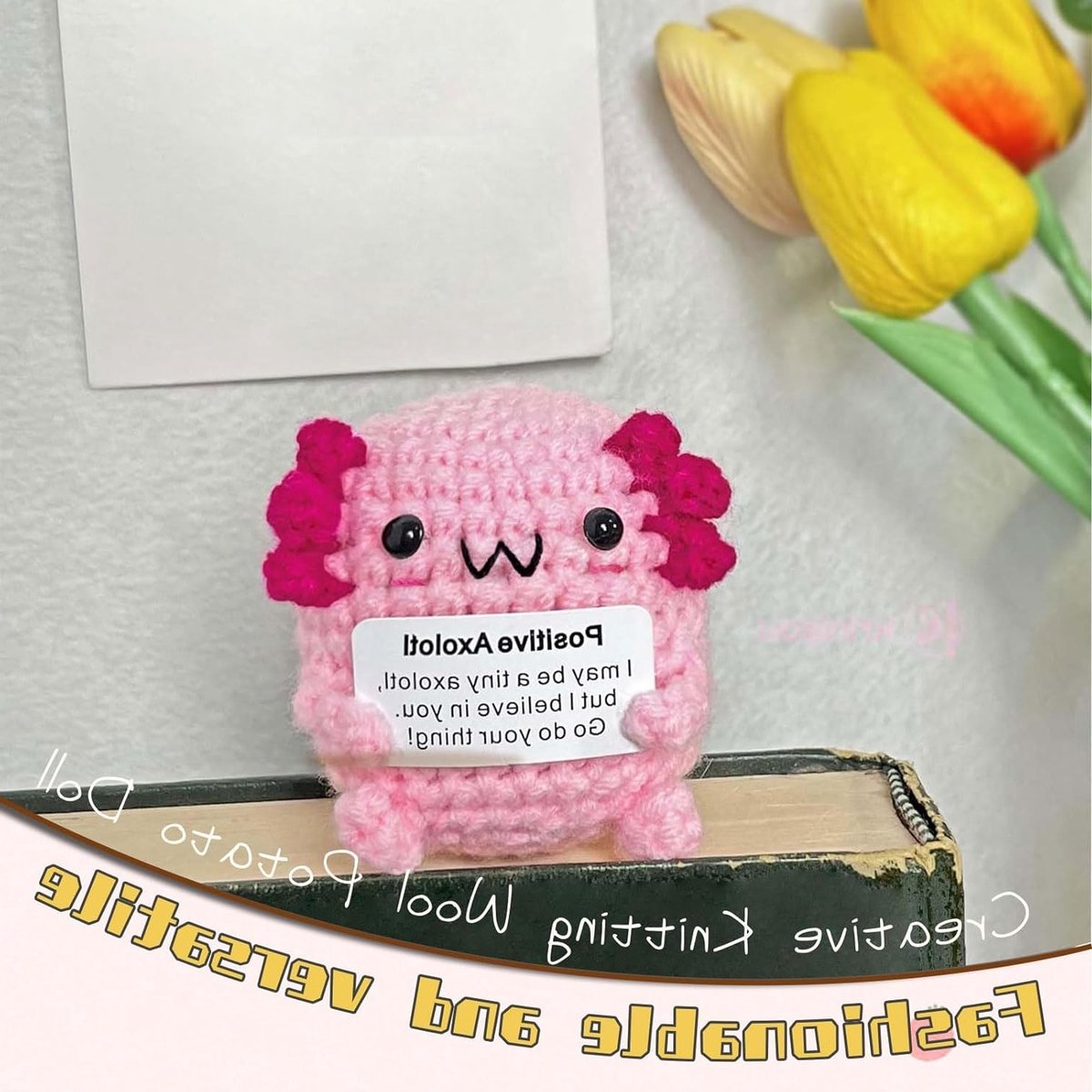 Positieve Gehaakte Axolotl Cadeaus, Inspirerend Dier, Emotionele Steun, Klein Uniek Geschenk voor Dierenliefhebbers