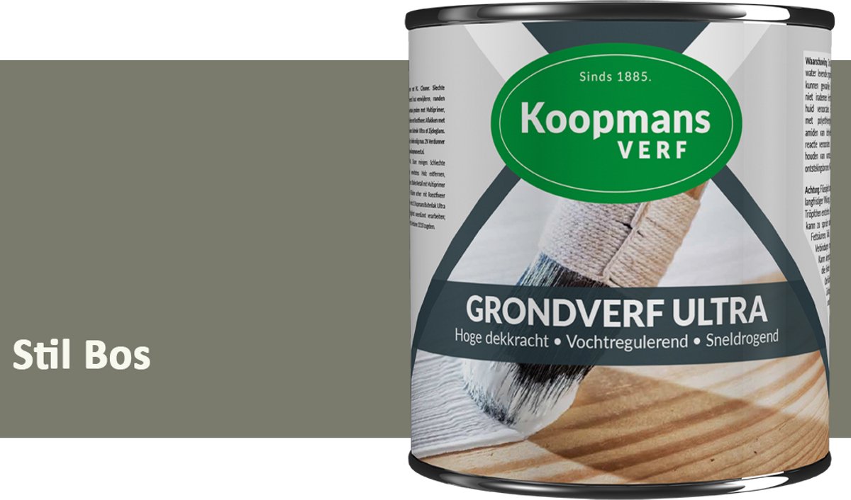 Koopmans Grondverf Ultra – Grondverf Hout & Metaal Binnen en Buiten – Vochtregulerende Primer – Hoge Dekking – Zijdeglans – Stil Bos – 2,5 l