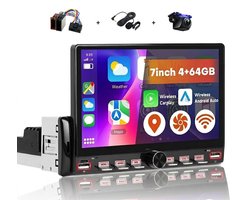Boscer 1DIN Autoradio Universeel – 4+64GB Android 15 – Draadloze Apple CarPlay & Android Auto – 7 Inch HD IPS Touchscreen – Met Interne Koeling & Vernieuwd Bedieningspaneel – GPS, Bluetooth, WiFi – Achteruitrijcamera & Microfoon