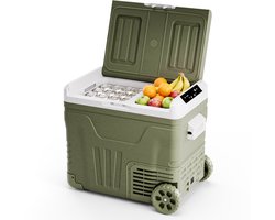Auronic Elektrische Koelbox - Compressor - 2 Zones - 45L - 12/24V en 240V - Koelen en Vriezen - Camping Koelkast - Frigobox Auto - Met Wielen en Hendel - Groen