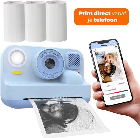 Denver Kindercamera Full HD met Printer – Selfie Camera – 48MP – Digitale Camera Kinderen – Bluetooth printer – Foto & Video – KPC1374BTBU – Blauw