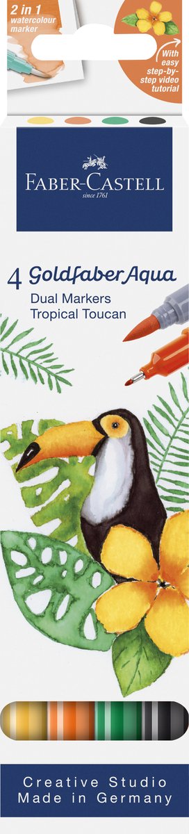 Duo aquarelmarker Faber Castell Goldfaber kartonetui 4 stuks Tropical Toucan - FC-164508
