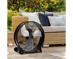 Industriële Vloerventilator 65 cm – Krachtige Trommelventilator met Wielen & Handgreep – 3 Snelheden – Zwart