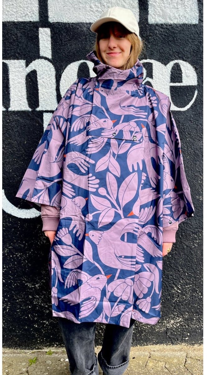 Donkerblauw Birdieup Danepackit regenponcho van Danefae