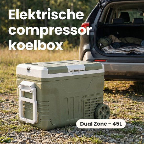 Auronic Compressor Koelbox Elektrisch 12V en 240 volt - Dual Zone - 45L - Met Wielen en Hendel- Groen van Merkloos — afbeelding 2