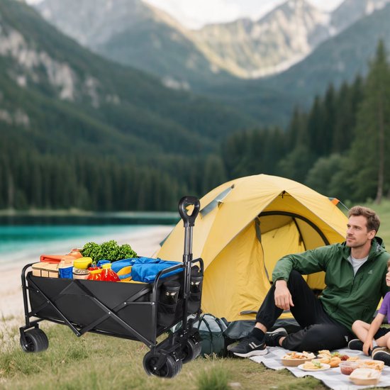Opvouwbare Bolderkar / strandwagen - 300KG Draagkracht - 150L Inhoud - All-Terrain Wielen - Verstelbare Handgreep - Camping, Strand & Boodschappen van Merkloos — afbeelding 2