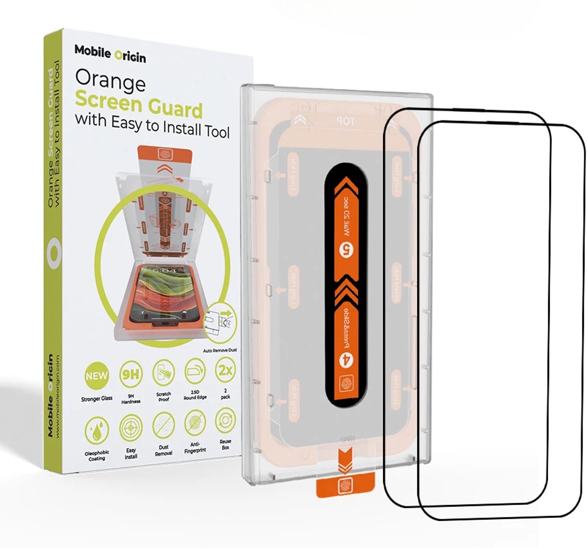 Mobile Origin Oranje Screen Guard Voor Iphone 15 Pro Max Met Handige Applicator, 2 Stuks