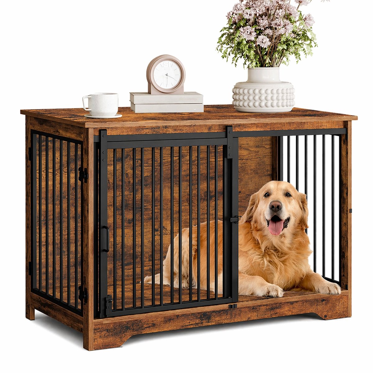 LUMÈ STORE Hondenbench meubel - Hondenhok - Bench Hond - Dressoir Kasten - 2 Deuren – Anti Kauw Krasbestendig – Binnen – Bruin