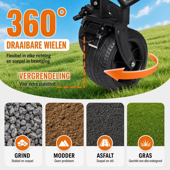 Opvouwbare Bolderkar / strandwagen - 300KG Draagkracht - 150L Inhoud - All-Terrain Wielen - Verstelbare Handgreep - Camping, Strand & Boodschappen van Merkloos — afbeelding 5