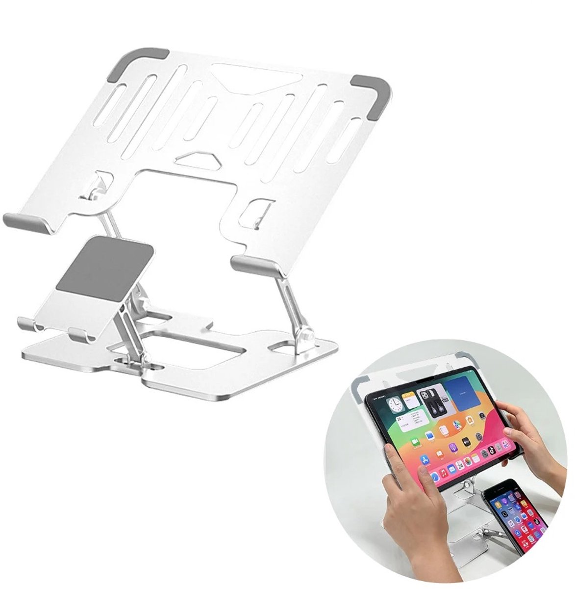 NordHaus Laptopstandaard Verstelbaar - Opvouwbare Laptop Houder - Laptop Verhoger met Telefoonhouder - Ergonomisch Design - 27,8 cm Breed