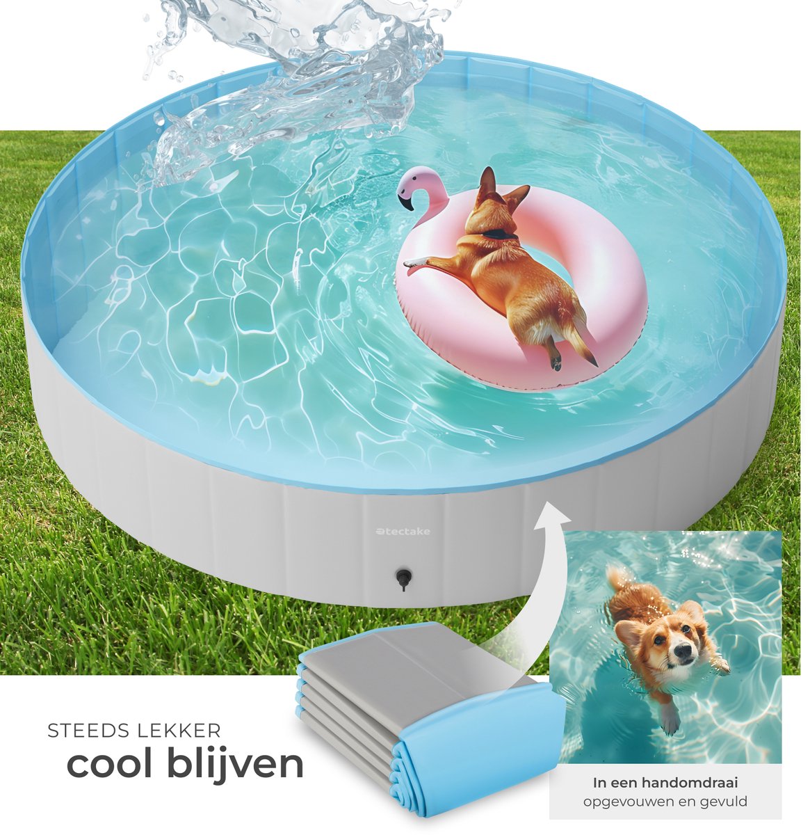 tectake® Hondenzwembad - Hondenpool - Zwembad voor honden - Ballenbak - Opvouwbaar - ⌀160 cm - Extra stevig - Eenvoudig te vullen en te legen thumbnail 6
